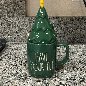 Rae Dunn Christmas Tree mug and lid, new, no tags